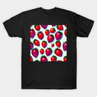 Realistic Strawberry Pattern Watercolor Painting T-Shirt